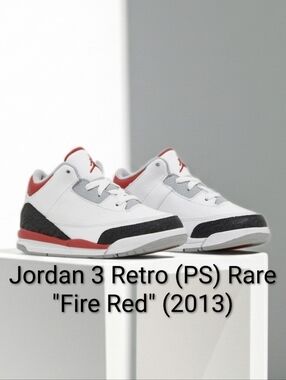 Jordan 3 Retro Rare "Fire Red" (2013) (PS) Boys 3Y Girls 4.5 Brand New W/Box